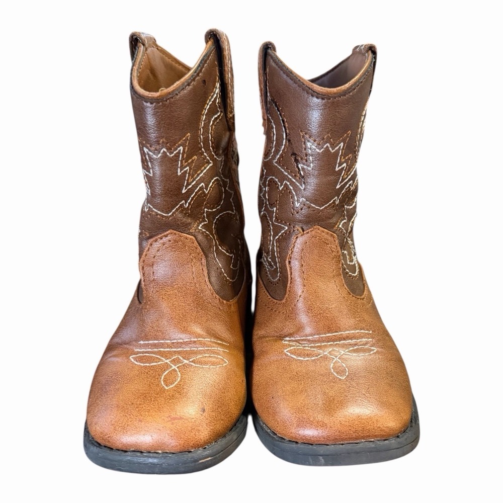 Wonder Nation Boots Children 9 Western Cowboy Brown Faux Leather Pull On Casual - Picture 3 of 8